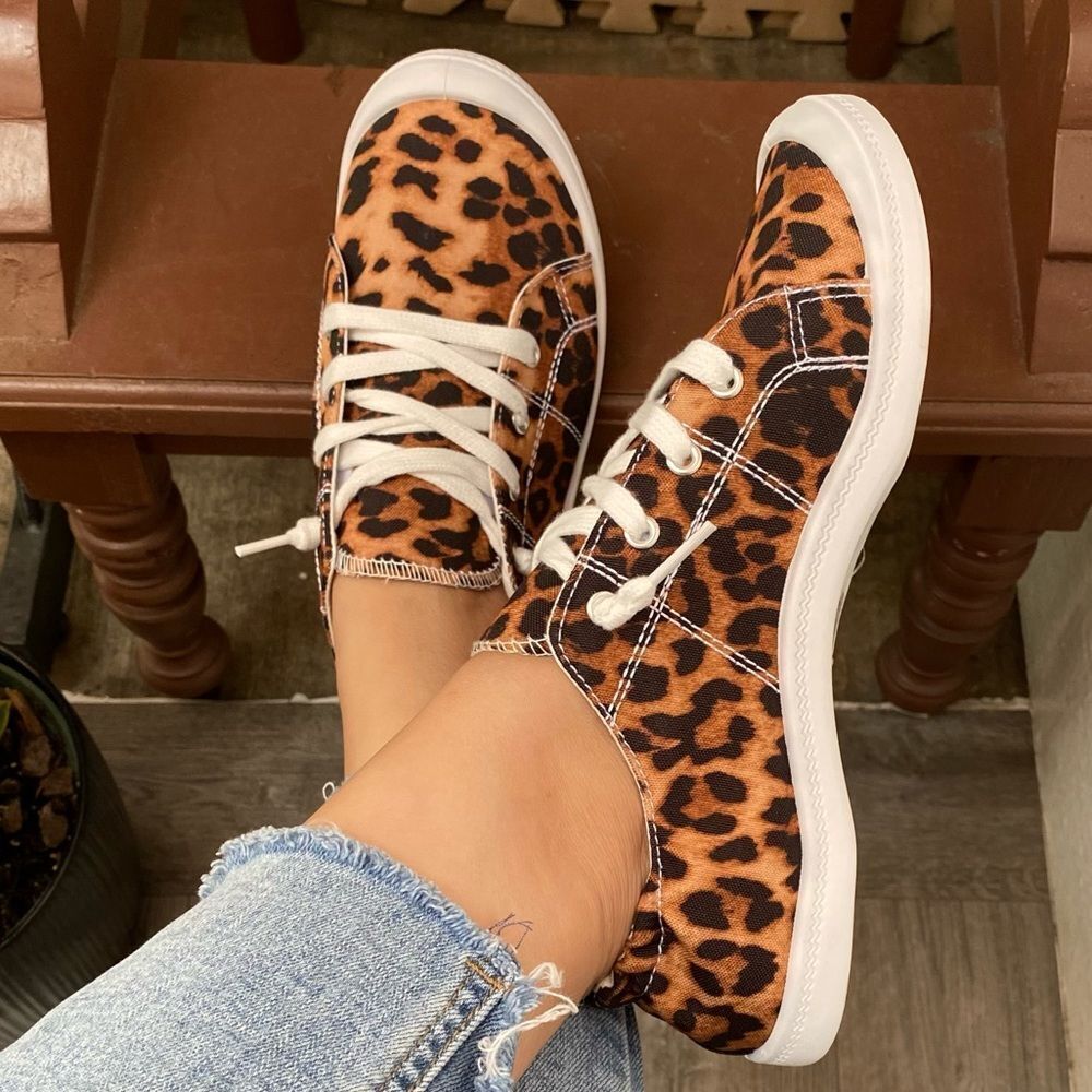 Leopard Flat Lace Sneakers Tennis